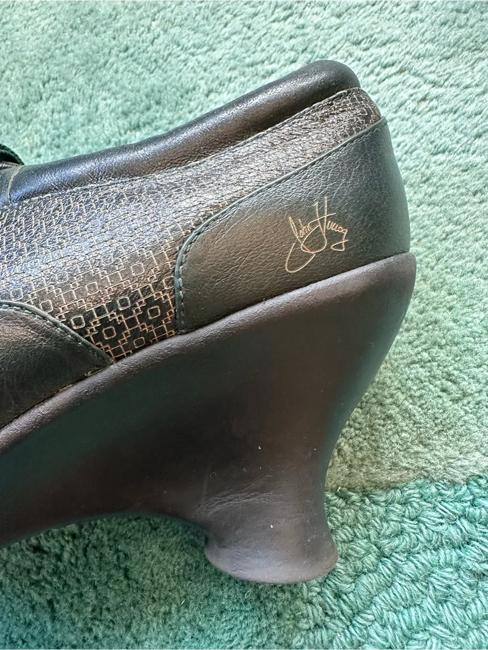 Fluevog VINTAGE EXCELLENT Friends Tillie petrol green wedge lace-up shoes -10
